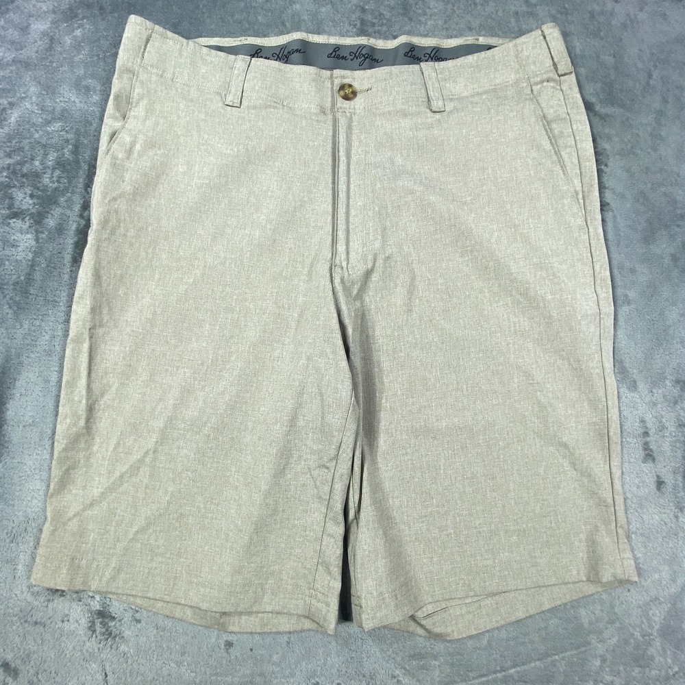 Ben Hogan Golf Shorts Mens 34 Beige Flat Front Stretch Performance Casual Wick